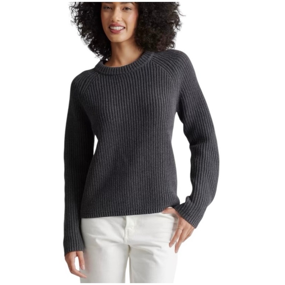 Quince 100% Organic Cotton Fisherman Crew Sweater Womens L Charcoal Minimalist